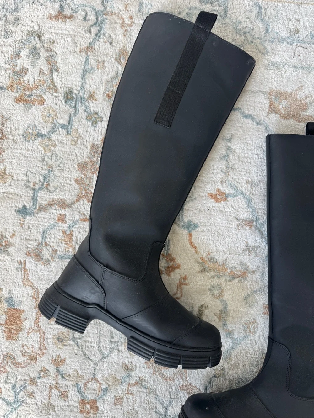 GANNI Fur Lined Rubber Knee High Black Boots 7